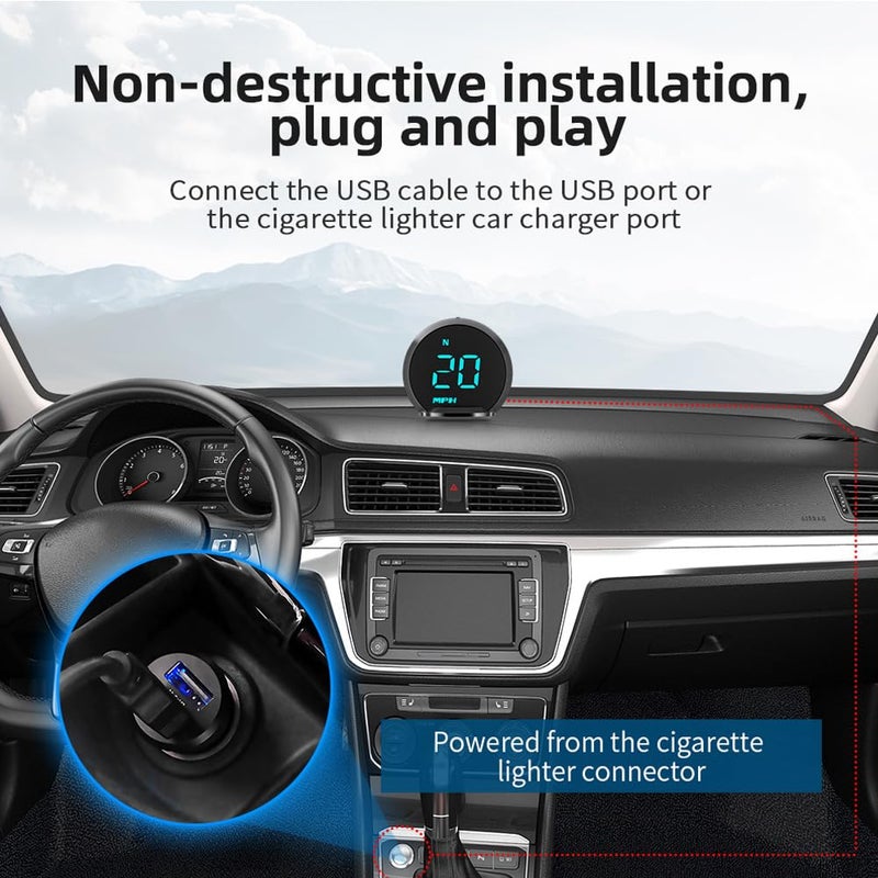 Docbraces Car GPS HUD Speedometer - Universal LED Digital Heads Up Display with MPH Speedometer, Compass Overspeed, Fatigued Driving Alarm & Fatigue Alert - Plug & Play USB for Cars, Trucks & All Vehicles - Image 5